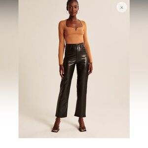 Abercrombie and Fitch Ankle Straight Ultra High Rise Black Leather Pants 25/0